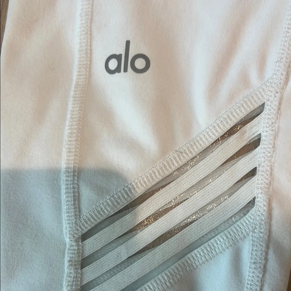 Alo White Leggings Stripe mesh detail athletic yoga pants high waisted multi - Picture 6 of 7